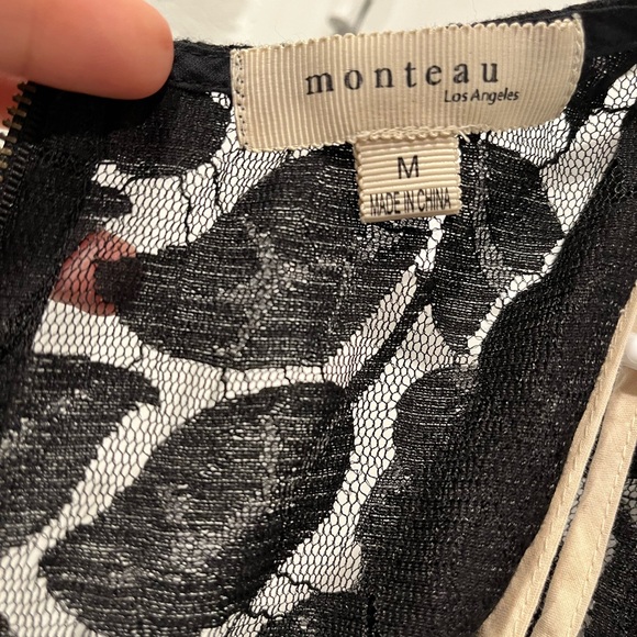 Monteau L.A. black lace/nude lining dress black lace skater dress Size M - Picture 7 of 10